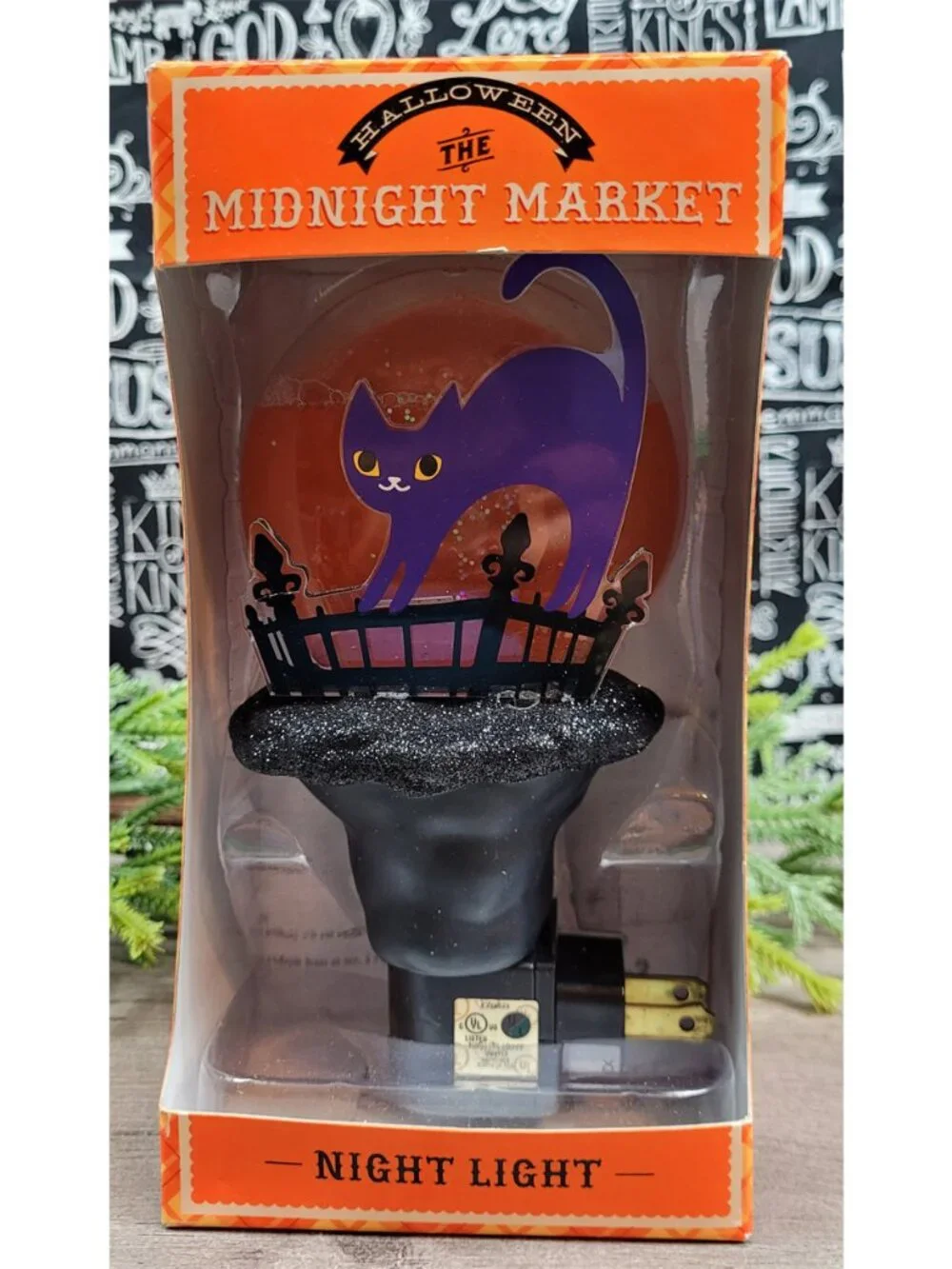 Halloween Midnight Market Cat Plug In Night Light NWT